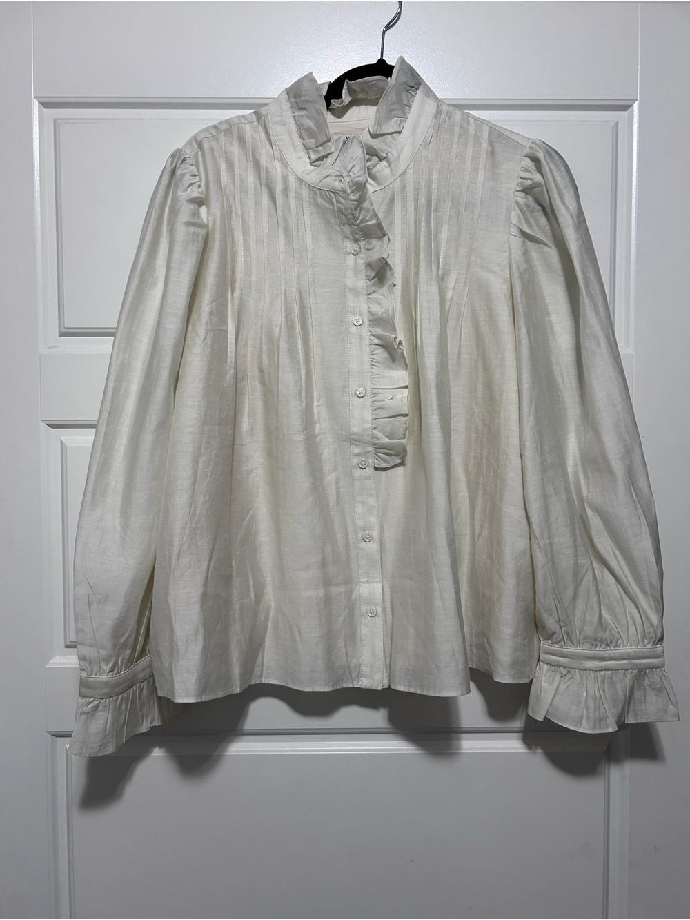 Women's Cream Ruffle Front Blouse